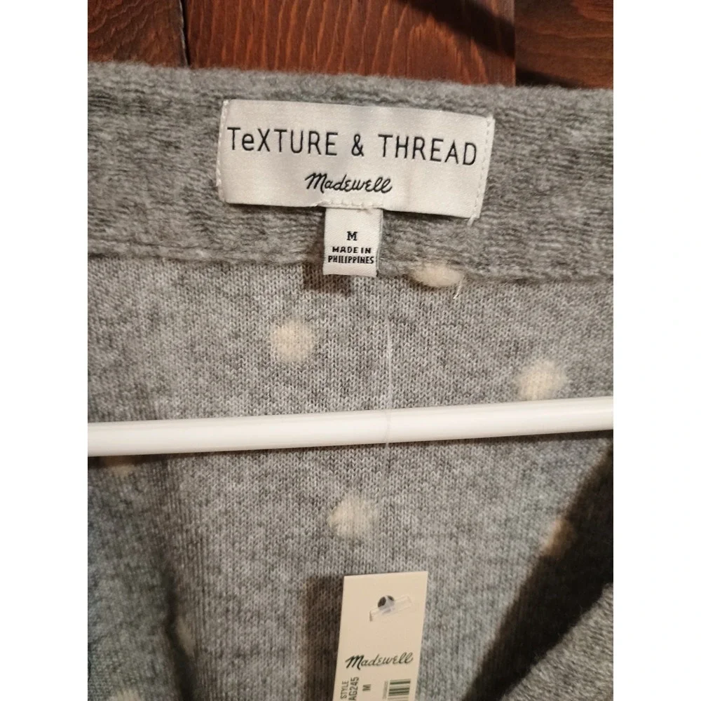 NWT Madewell Texture/Thread Boxy Bobble Cardigan Woman's Gray White Polka Dot M - Picture 4 of 12